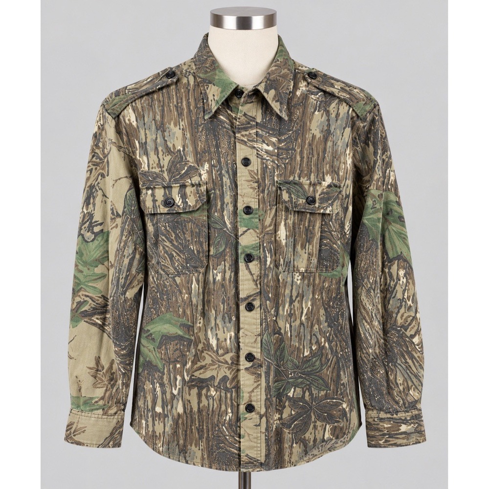 Vintage Camo Shirt Mens XL Brown Green Realtree Button Made USA Sports Afield